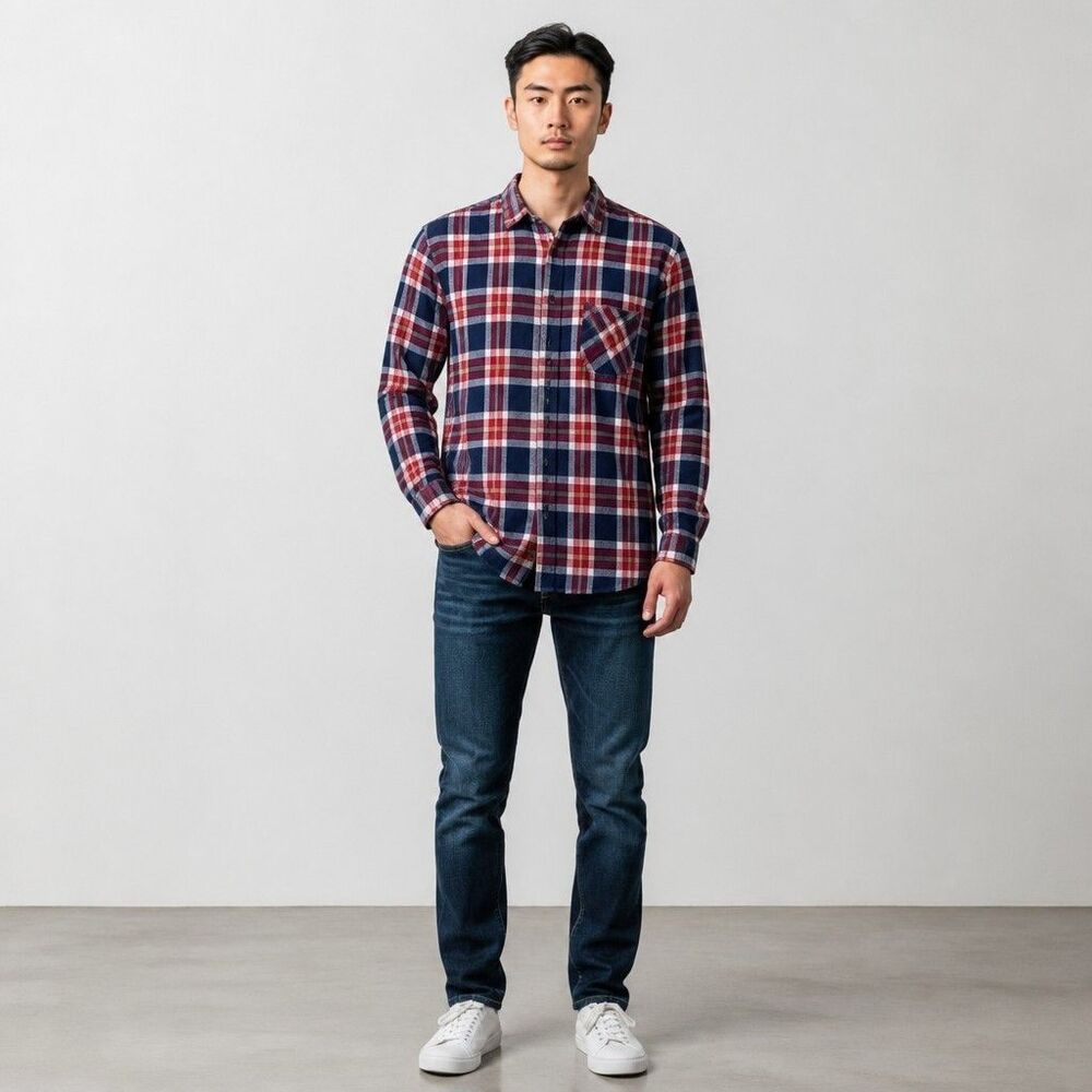 Northway Men's Vintage Plaid Flannel Shirt Red Blue USA Made Grunge Americana